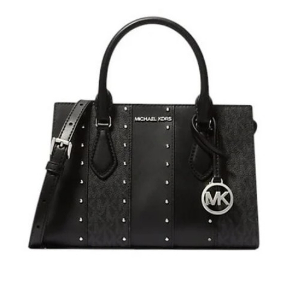 NWT MK Sheila Small Studded Patchwork Satchel in Black